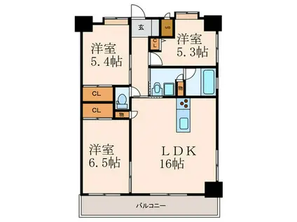 ウイングス三萩野(3LDK/5階)の間取り写真