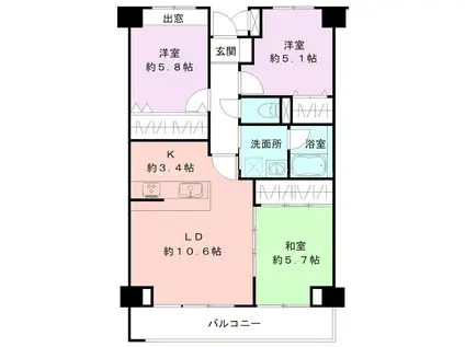パークヒルズ女池上山(3LDK/4階)の間取り写真