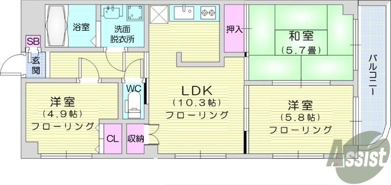 クレアール(3LDK/3階)の間取り写真