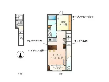 スマイル 和楽(1LDK/2階)の間取り写真