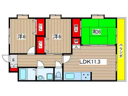 フェリス倉本(3LDK/2階)の間取り写真