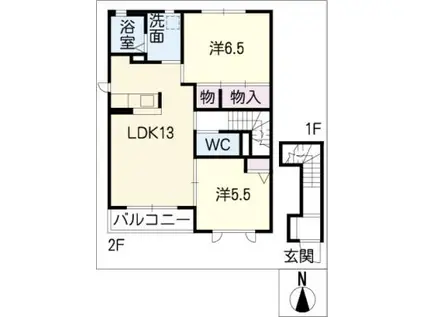 パーシモン黒屋 B棟(2LDK/2階)の間取り写真