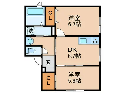 ウエストヒルズ鴨生田(2DK/1階)の間取り写真