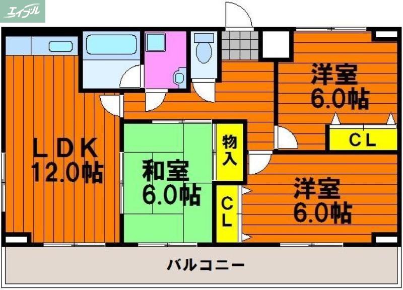 アリベ国富(3LDK/2階)の間取り写真