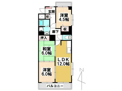 ファミール鶴里(3LDK/4階)の間取り写真