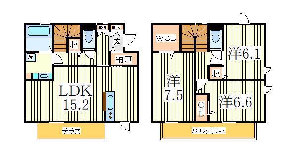 ヴィルヌープV(3LDK/1階)の間取り写真
