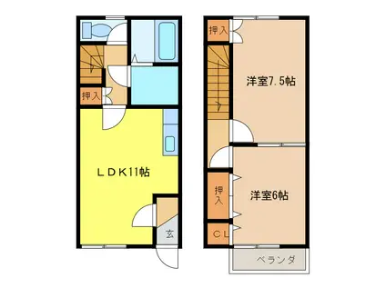 ハイツキューハイ(2LDK/1階)の間取り写真
