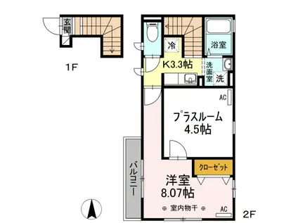 ハーフノート(1SK/2階)の間取り写真