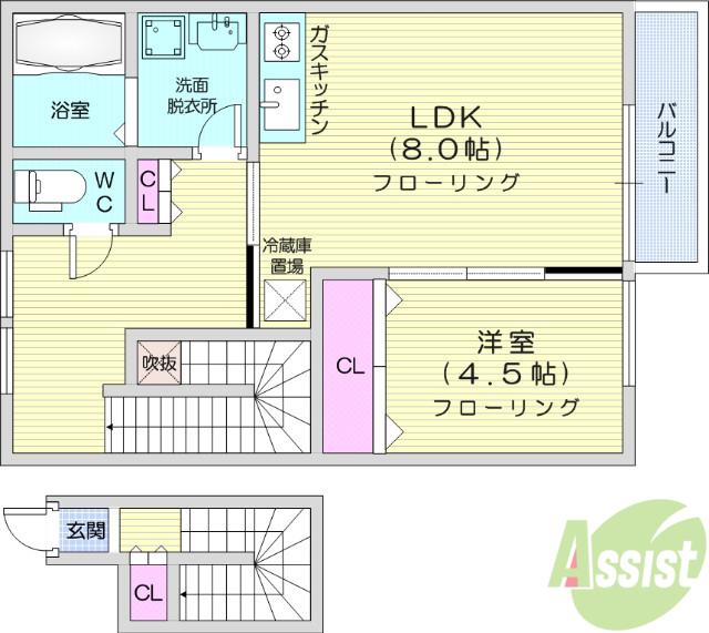 リーコーポ壱番館(1LDK/2階)の間取り写真