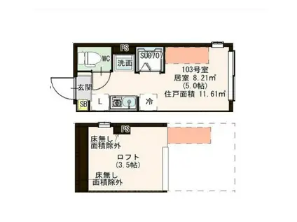 ハーモニーヒルズ北千住(ワンルーム/1階)の間取り写真