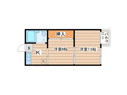 門前町マンション(2K/1階)の間取り写真
