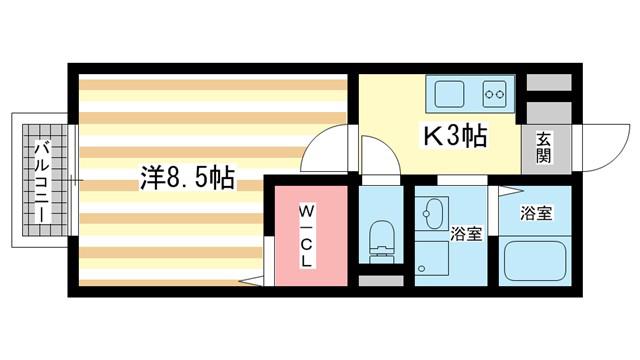 サンロイヤルI(1K/2階)の間取り写真