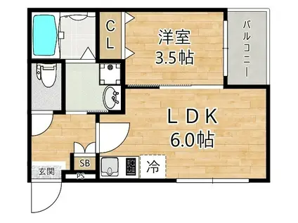 ハーモニーテラス大和田(1DK/3階)の間取り写真