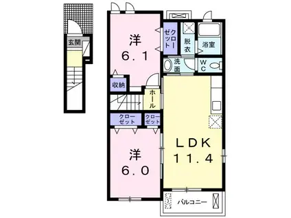 エレガンシアD(2LDK/2階)の間取り写真