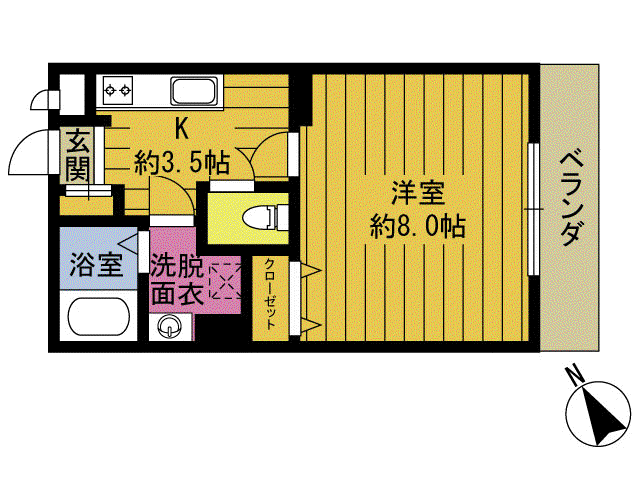 ウエストコート安岐II(1K/4階)の間取り写真