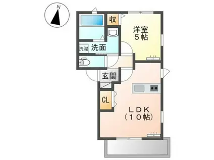 JR山陽本線 中庄駅 徒歩9分 2階建 築3年(1LDK/1階)の間取り写真
