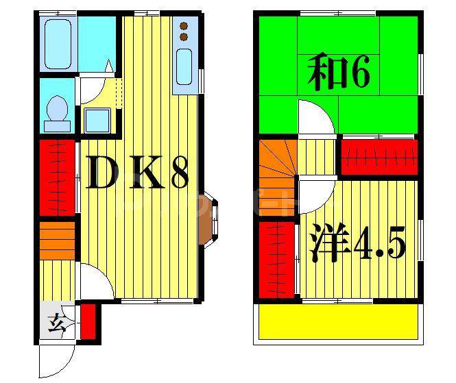 KE6番館B棟(2DK/1階)の間取り写真