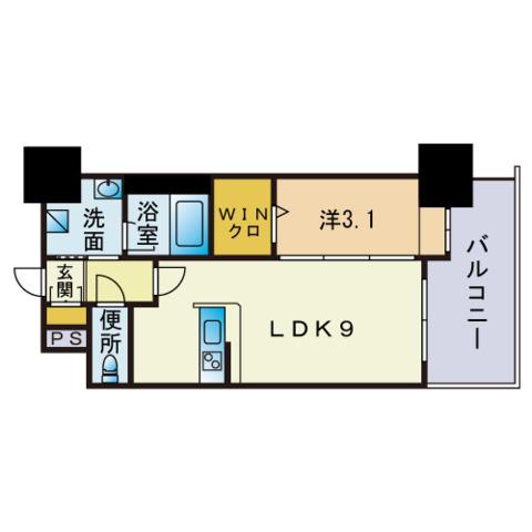 エンクレスト薬院大通(1LDK/15階)の間取り写真