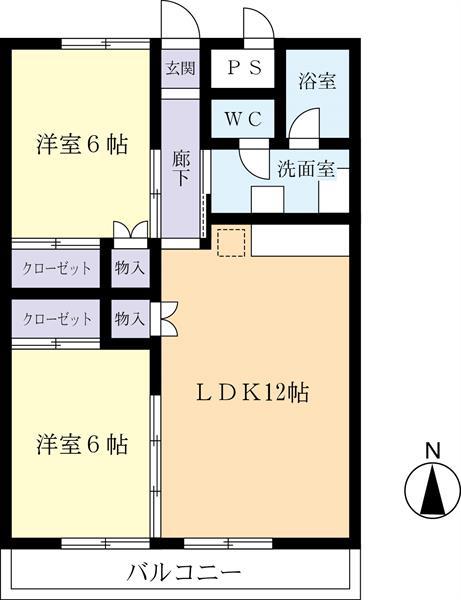 ボヌール梅園(2LDK/6階)の間取り写真