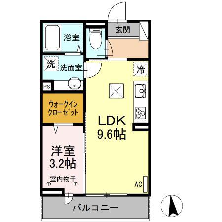 サブリナガーデン米沢城南(1LDK/1階)の間取り写真