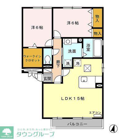 ウィスタリアC棟(2LDK/1階)の間取り写真