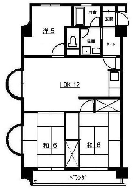 第二大野マンション(3LDK/5階)の間取り写真