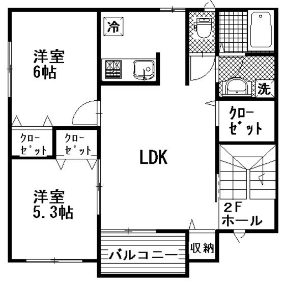 BELLELEAD光(2LDK/2階)の間取り写真