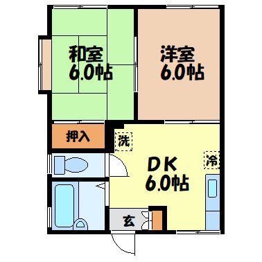 シティコーポ金鍔(2DK/1階)の間取り写真