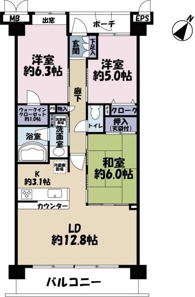 アイディーコートつくば(3LDK/4階)の間取り写真