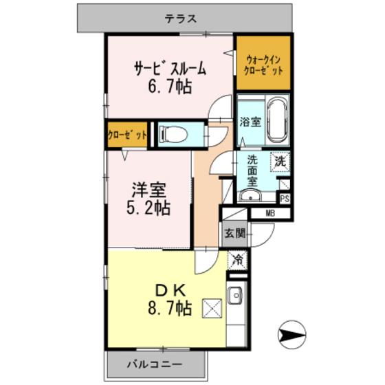 ブランハイム(1SDK/1階)の間取り写真