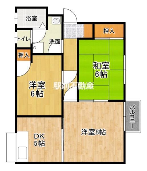 シャトレ深町A(3DK/1階)の間取り写真