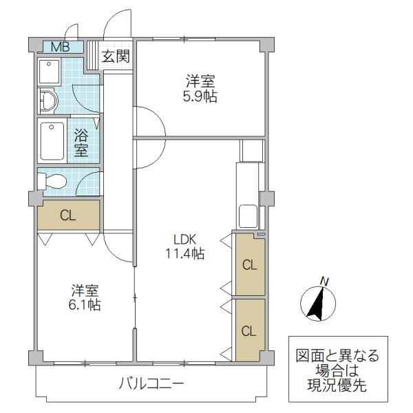 アイランドマンション(2LDK/1階)の間取り写真