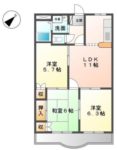 エランドールII(3LDK/1階)の間取り写真