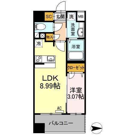 コンフォートレジデンス仙台東口(1LDK/8階)の間取り写真