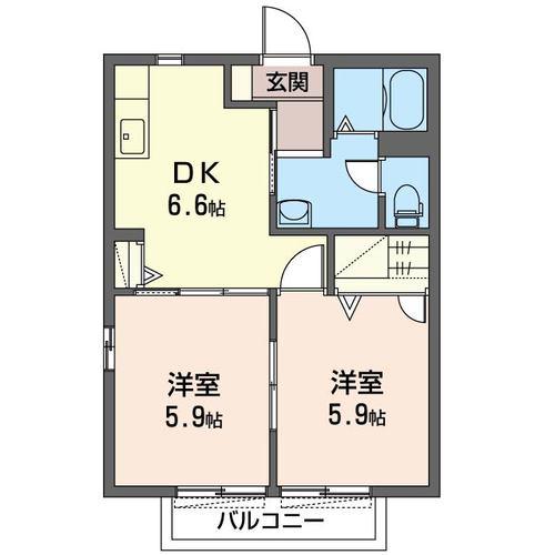 メゾン白鳥 B棟(2DK/2階)の間取り写真