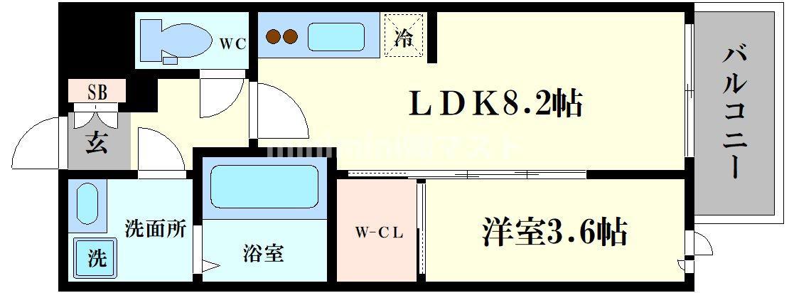 AFFLUENCE難波イースト(1LDK/7階)の間取り写真