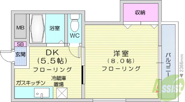 ノーヴァハイツ(1DK/2階)の間取り写真