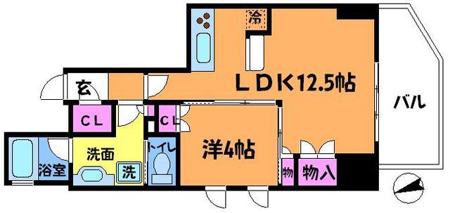 プレミスト調布駅前ブリリアントプレイス(1LDK/4階)の間取り写真