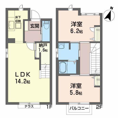 オーブF(2SLDK/1階)の間取り写真