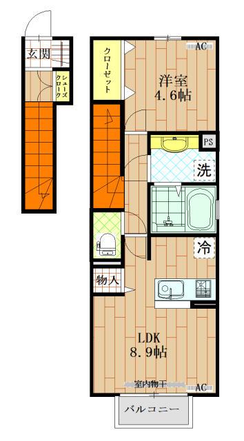 エスペランサ小倉北(1LDK/2階)の間取り写真