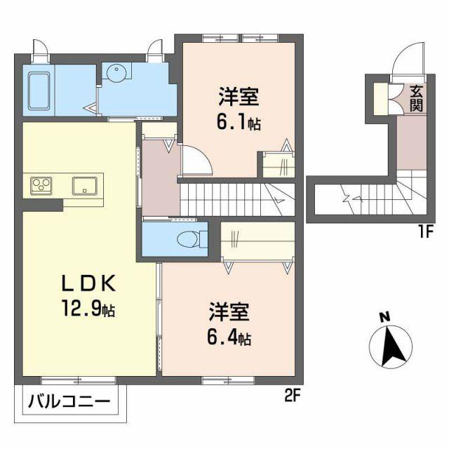 アトリエール(2LDK/2階)の間取り写真