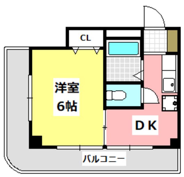 都部ハイツ(1DK/6階)の間取り写真