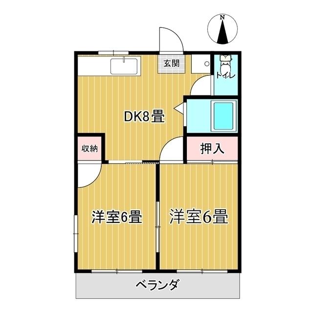 カレント河辺B棟(2DK/3階)の間取り写真