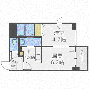 シュクル医大南(1LDK/5階)の間取り写真