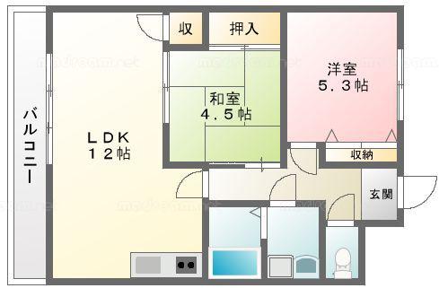 サンシャイン上道(2LDK/7階)の間取り写真
