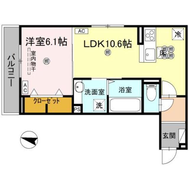 レジデンスクオーツ西町(1LDK/1階)の間取り写真