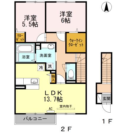 コンフォルト(2LDK/2階)の間取り写真