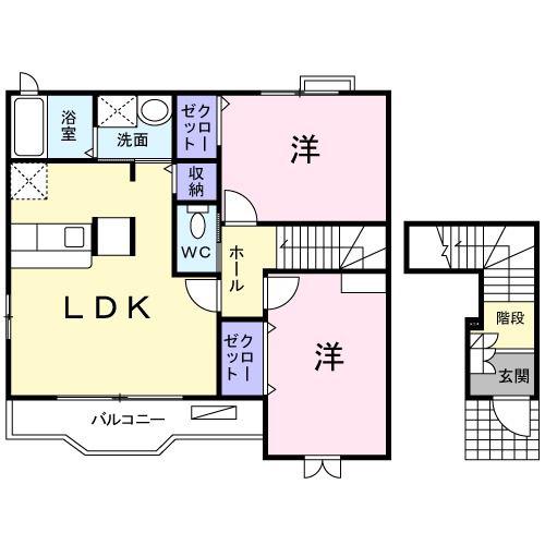 プラシードB(2LDK/2階)の間取り写真