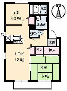 リベラ太田B(2LDK/2階)の間取り写真