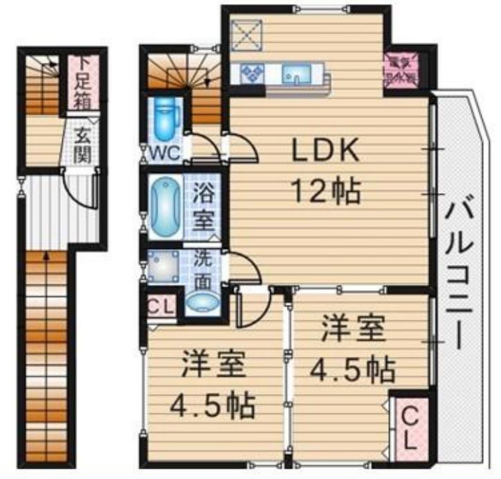 T・S旭丘(2LDK/3階)の間取り写真